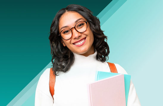 Girl with colorful notebooks