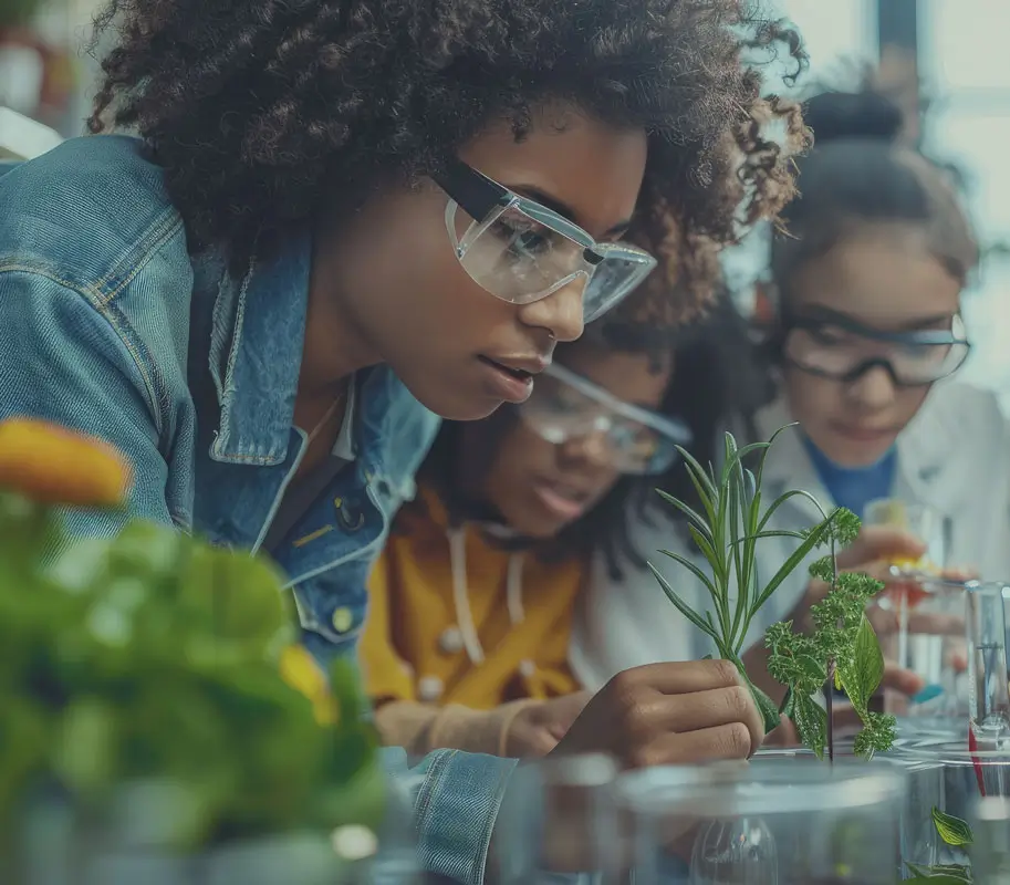 Students working with plants.